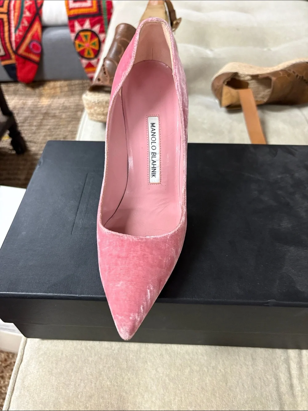 Manolo Blahnik Pink Velvet Pointed Pumps